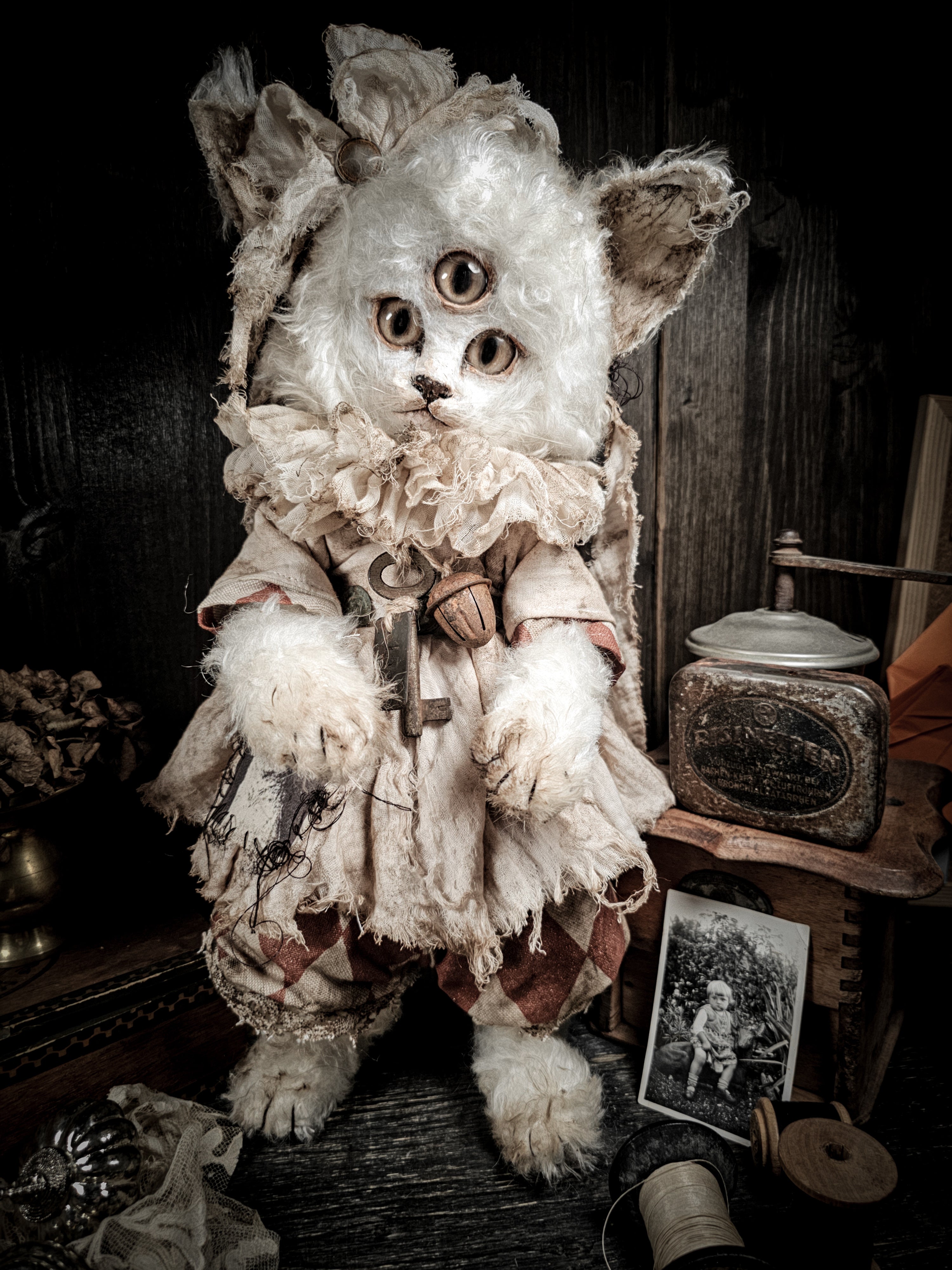 15.7" White Puffy Cat