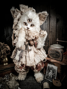 15.7" White Puffy Cat