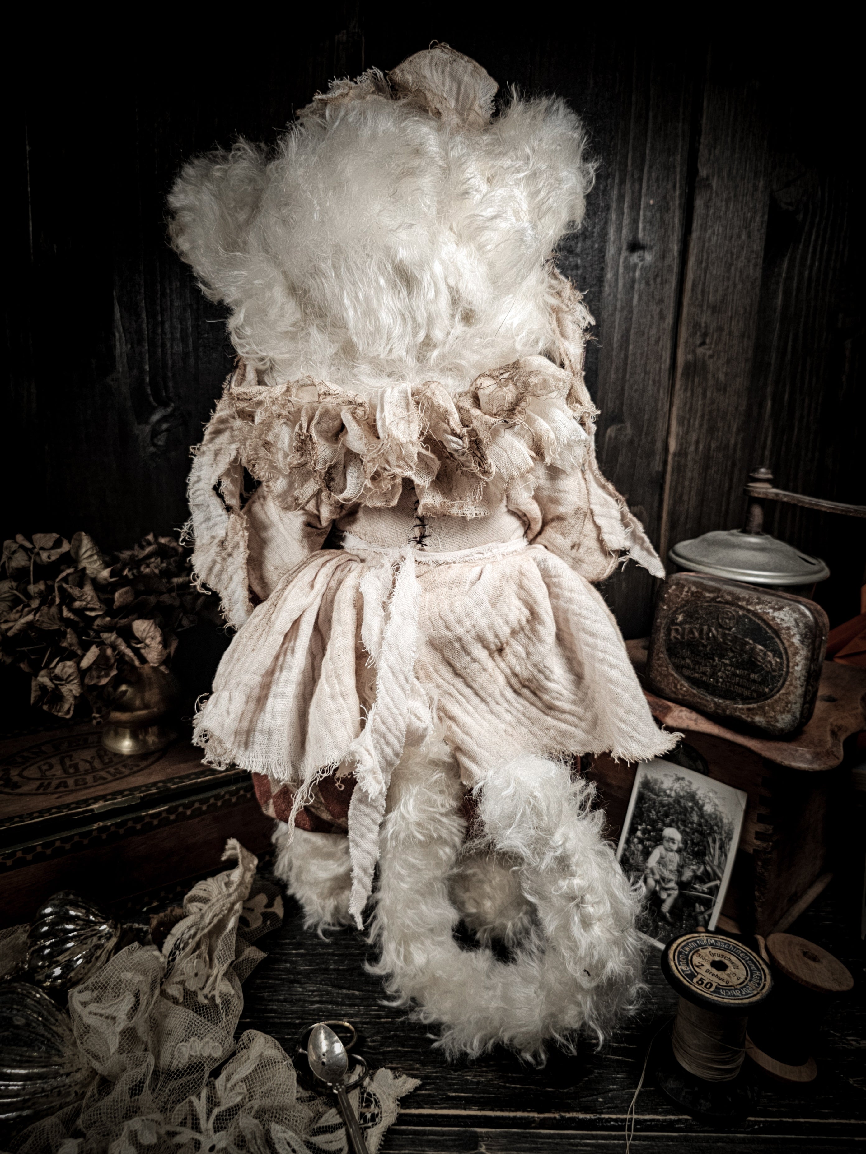 15.7" White Puffy Cat