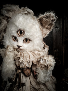 15.7" White Puffy Cat
